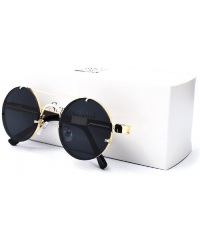 Spring Temple Rimless Oversized Punk Round Sunglasses - Black Lens/Gold Frame - C7189UDGW6D $15.06 Round