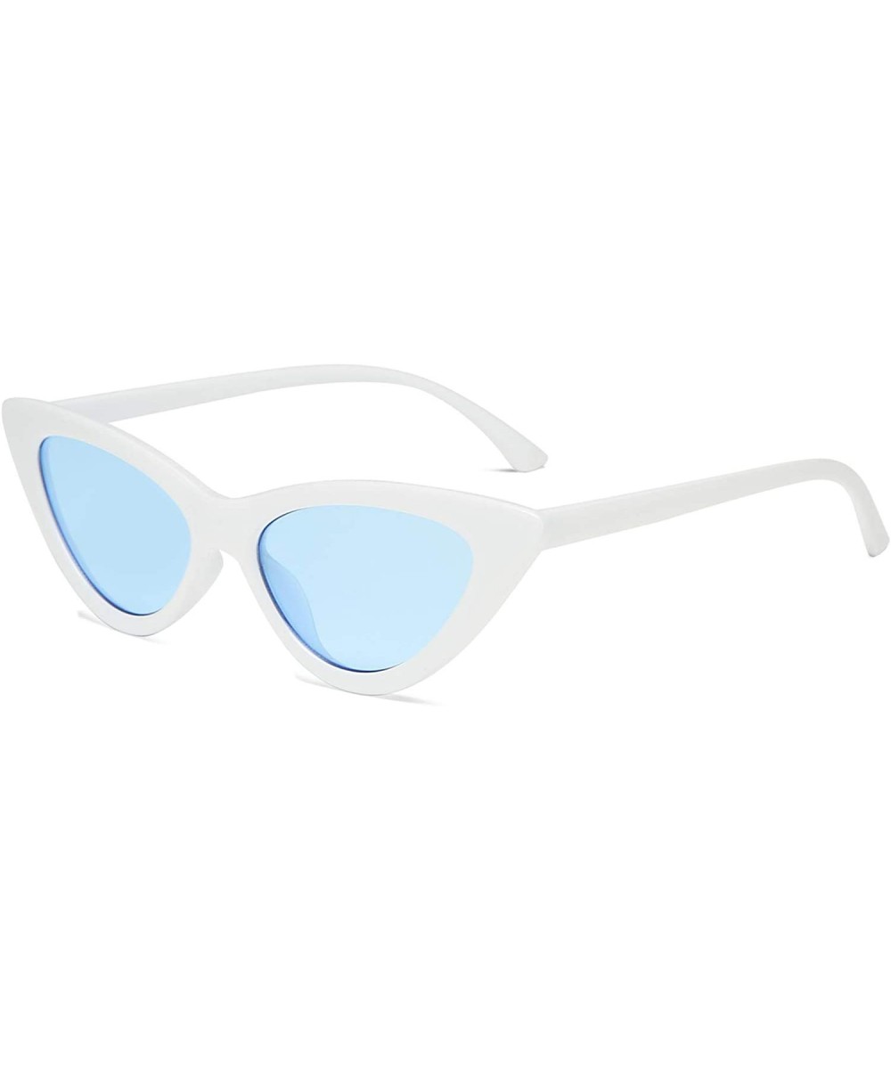 Retro Vintage Narrow Cat Eye Sunglasses for Women Clout Goggles Plastic Frame - White Blue - CM18UQTCRAO $5.66 Goggle