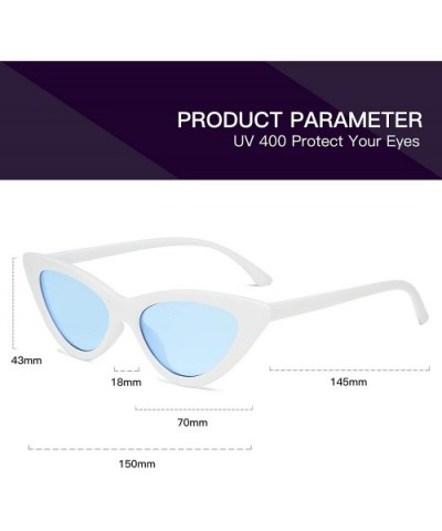 Retro Vintage Narrow Cat Eye Sunglasses for Women Clout Goggles Plastic Frame - White Blue - CM18UQTCRAO $5.66 Goggle