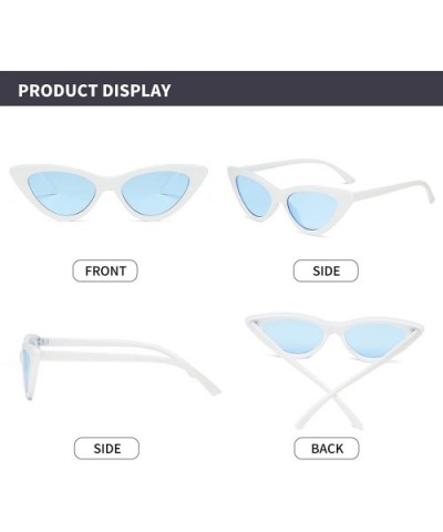 Retro Vintage Narrow Cat Eye Sunglasses for Women Clout Goggles Plastic Frame - White Blue - CM18UQTCRAO $5.66 Goggle