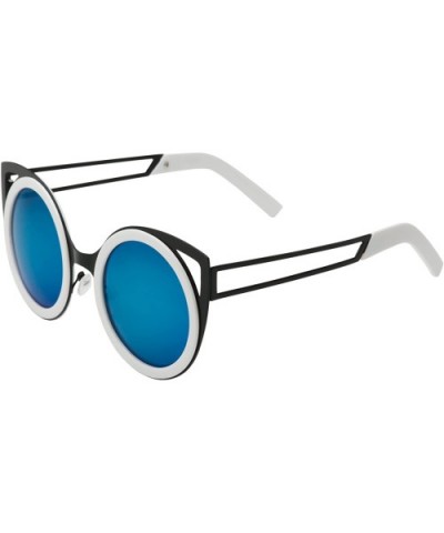 Women's Oversized Round Metal Tip Cat Eye Sunglasses Shades - White - Blue Mirror - CR12EPM9213 $9.22 Cat Eye