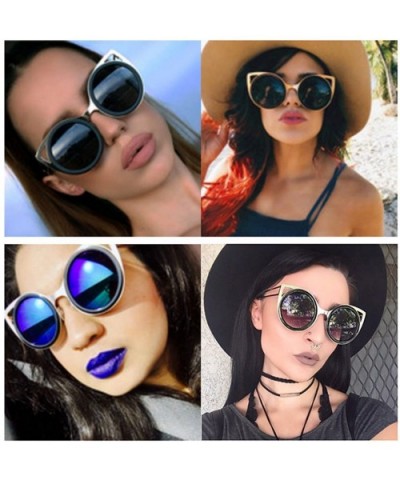 Women's Oversized Round Metal Tip Cat Eye Sunglasses Shades - White - Blue Mirror - CR12EPM9213 $9.22 Cat Eye