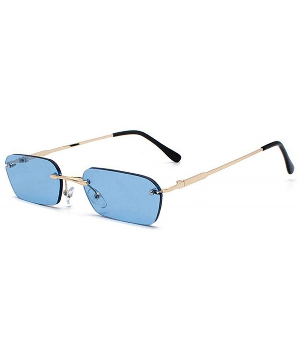 Fashion RimlSunglasses Women Vintage Ladies Transparent Lens Sun Glasses Rectangle UV400 O94 - C5 Gold-blue - CX198AH92LY $12...