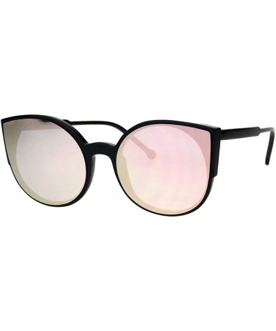 Womens Color Mirror Mod Round Circle Lens Retro Cat Eye Plastic Sunglasses - Black Pink Mirror - C318HR5SXZG $9.03 Cat Eye