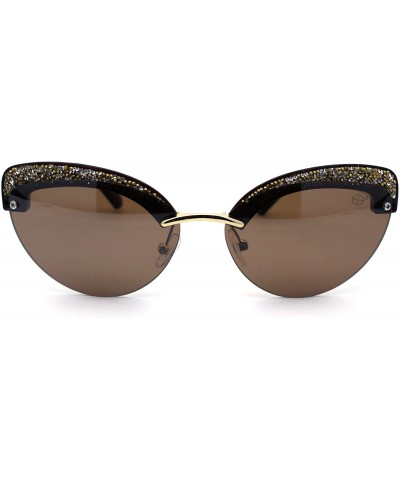 Womens Glitter Nugget Stud Half Rim Round Cat Eye Sunglasses - Gold Brown Brown - CA1979ZYG8E $10.53 Cat Eye