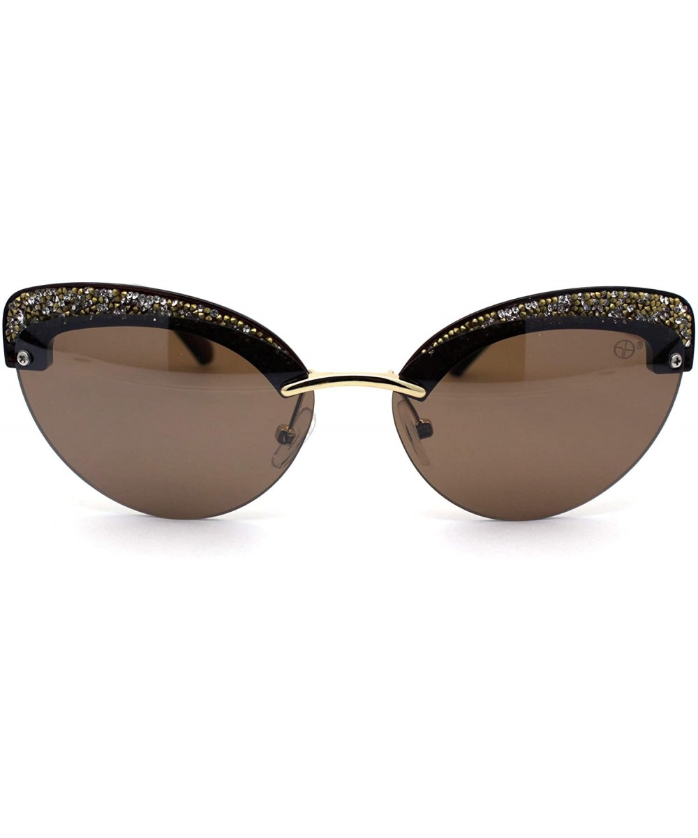 Womens Glitter Nugget Stud Half Rim Round Cat Eye Sunglasses - Gold Brown Brown - CA1979ZYG8E $10.53 Cat Eye