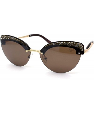 Womens Glitter Nugget Stud Half Rim Round Cat Eye Sunglasses - Gold Brown Brown - CA1979ZYG8E $10.53 Cat Eye