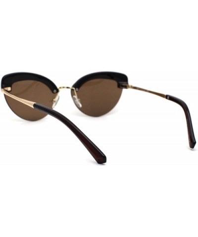 Womens Glitter Nugget Stud Half Rim Round Cat Eye Sunglasses - Gold Brown Brown - CA1979ZYG8E $10.53 Cat Eye