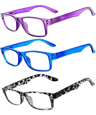 Set of 3 Pairs Fashion Narrow Rectangular Colorful Frame Clear Lens Sunglasses - Purple_blue_leopard - C5182QDIZMC $8.64 Rect...