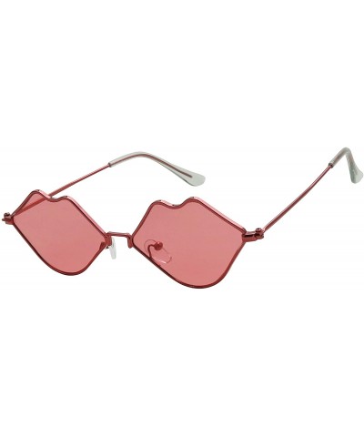 Small Retro Kiss Lip Shaped Sunglasses Slim Metal Wire Frame Flat Lens Womens Cute Chic Fashion Shades - Red - CL195M4STXZ $7...