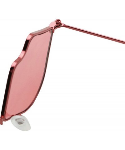 Small Retro Kiss Lip Shaped Sunglasses Slim Metal Wire Frame Flat Lens Womens Cute Chic Fashion Shades - Red - CL195M4STXZ $7...