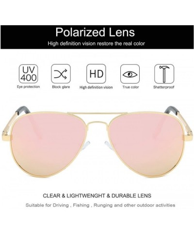 Classic Polarized Sunglasses Mirrored Protection - Gold Frame Pink Lens - CS18WKH52SC $13.64 Square