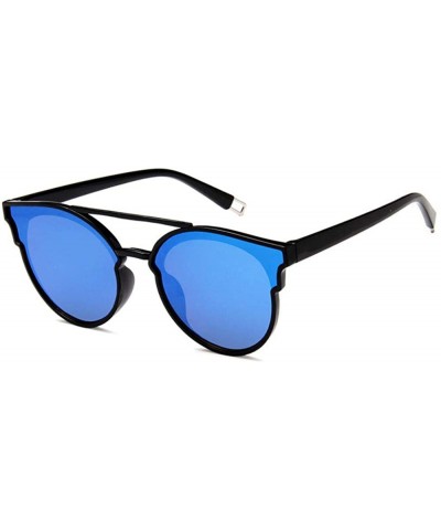 Women Fashion Round Cat Eye Sunglasses with Case UV400 Protection Beach - Black Frame/Blue Mercury Lens - CE18WO3ZZL2 $4.85 R...