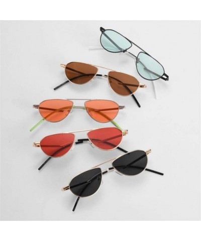 Women Men Cat eye Sunglasses Vintage Small Metal Frame Sun Glasses Female Red UV400 - C5black Green - CT190366D0R $8.31 Cat Eye