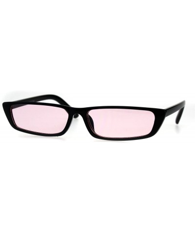 Womens Pop Color Lens Narrow Rectangular Cat Eye Black Plastic Sunglasses - Black Pink - CF18EWUOSHN $8.01 Rectangular