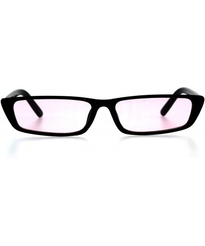 Womens Pop Color Lens Narrow Rectangular Cat Eye Black Plastic Sunglasses - Black Pink - CF18EWUOSHN $8.01 Rectangular