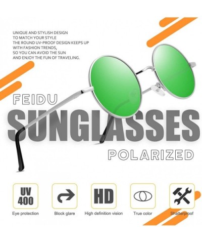 Retro Polarized Round Sunglasses for Men Vintage Sunglasses Women FD3013 - Green - CP18LWGM586 $6.28 Sport