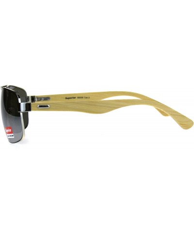 Mens Narrow Metal Pilots Officer Bamboo Wood Arm Sunglasses - Silver Mirror - CL180AO5HW8 $10.88 Rectangular