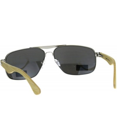 Mens Narrow Metal Pilots Officer Bamboo Wood Arm Sunglasses - Silver Mirror - CL180AO5HW8 $10.88 Rectangular