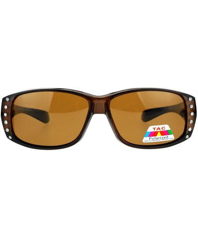 Polarized Glare Free Rhinestone Womens Fitover OTG 57mm Sunglasses - Brown - CF12BWPH5VP $7.67 Rectangular
