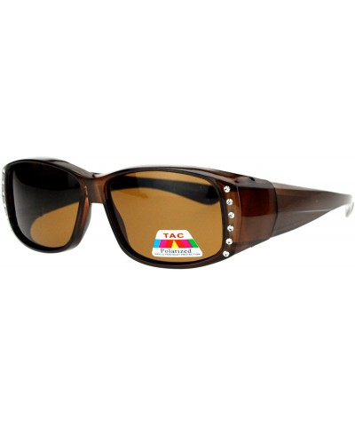 Polarized Glare Free Rhinestone Womens Fitover OTG 57mm Sunglasses - Brown - CF12BWPH5VP $7.67 Rectangular