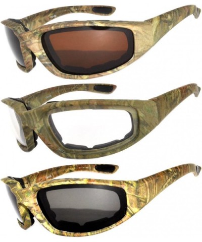 Set of 2- 3 Pairs Motorcycle CAMO Padded Foam Sport Glasses Colored Lens - Camo1_brown_clear_smoke - CU183YEDSYU $9.64 Sport