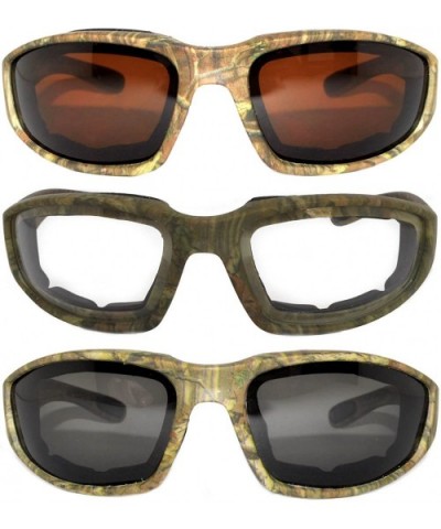 Set of 2- 3 Pairs Motorcycle CAMO Padded Foam Sport Glasses Colored Lens - Camo1_brown_clear_smoke - CU183YEDSYU $9.64 Sport