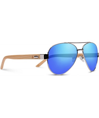 Wooden Bamboo Sunglasses Temples Classic Top Gun Retro Metal Frame Top Gun Wood Sunglasses - Silver Frame - CR12DMYBWL3 $30.1...