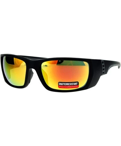 Mens Classic Windbreaker Plastic Warp Sport Rectangular Sunglasses - Matte Black Orange - CY17WWYUCXN $8.40 Rectangular