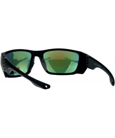 Mens Classic Windbreaker Plastic Warp Sport Rectangular Sunglasses - Matte Black Orange - CY17WWYUCXN $8.40 Rectangular