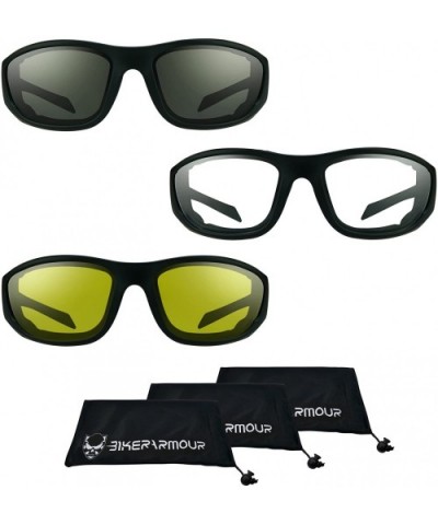 Motorcycle Sunglasses Foam Padded for Larger Head Sizes (Smoke + Clear + Yellow Combo) - C71885WQXNS $28.99 Sport