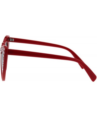 Rhinestones Heart Shape Cateye Sunglasses Womens Fashion Shades UV 400 - Red - CR18R7AOX3D $7.78 Oversized