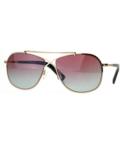 Rectangular Pilots Luxury Fashion Metal Rim Gradient Sunglasses - Gold Pink Blue - CT188I0DY55 $9.61 Rectangular