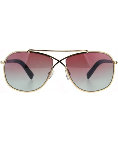 Rectangular Pilots Luxury Fashion Metal Rim Gradient Sunglasses - Gold Pink Blue - CT188I0DY55 $9.61 Rectangular