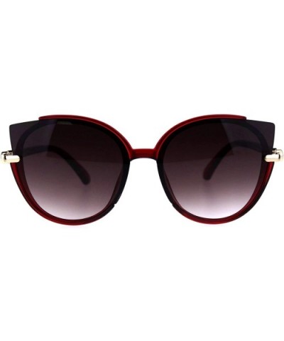 Womens Exposed Cat Eye Tip Lens Designer Round Sunglasses - Red Burgundy Smoke - CX18QNNRQ69 $9.19 Cat Eye