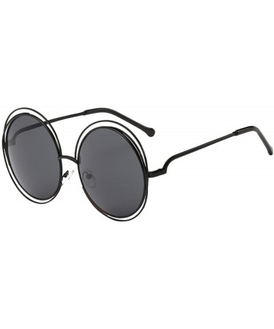 Fashion Round Shape Man Women Hip Hop Sunglasses Shades Vintage Retro Black Frame Black Film - C - CH196MDGNCQ $6.86 Sport