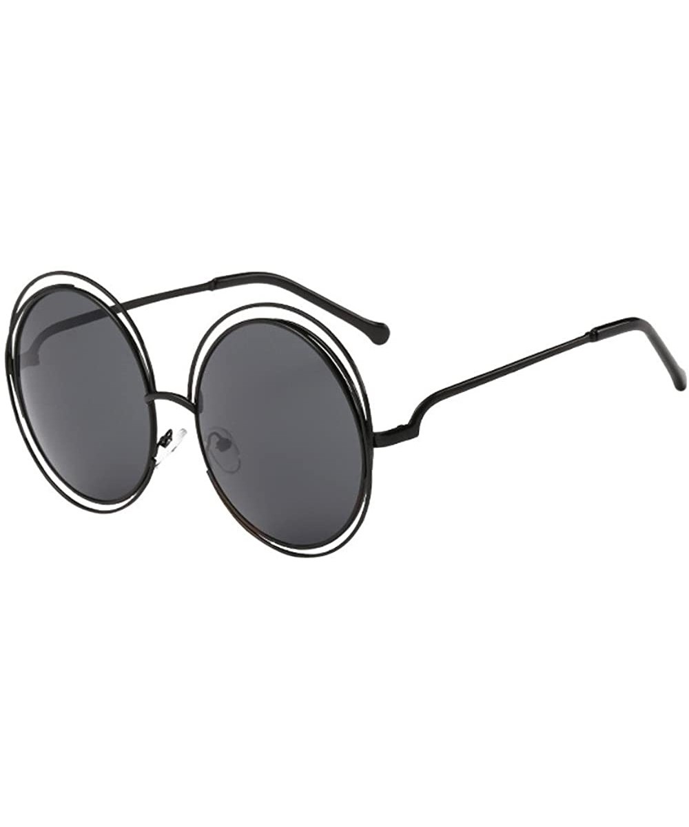 Fashion Round Shape Man Women Hip Hop Sunglasses Shades Vintage Retro Black Frame Black Film - C - CH196MDGNCQ $6.86 Sport