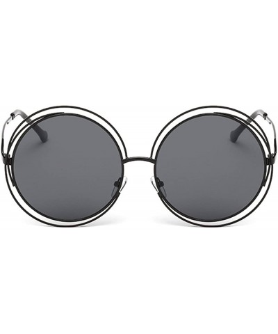 Fashion Round Shape Man Women Hip Hop Sunglasses Shades Vintage Retro Black Frame Black Film - C - CH196MDGNCQ $6.86 Sport