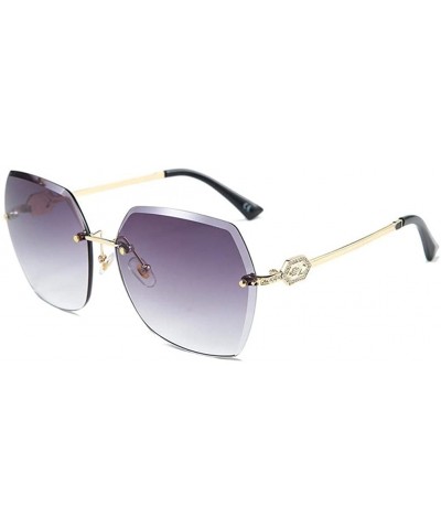 Oversized Rimless Trimming Edge Sunglasses for Women Diamond Embellishment Legs Sun Glasses - CQ19844LSM9 $10.45 Rimless