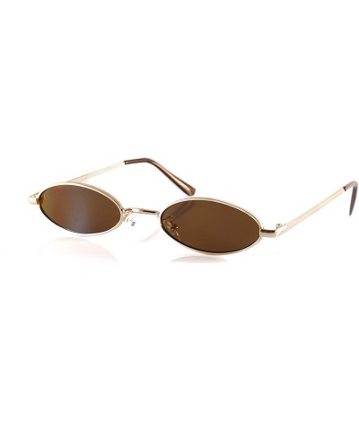 Retro Thick Frame Slim Wide Oval Flat Lens Smoke Mirror Sunglasses A242 - Gold Brown - CP18KOQ23Z4 $8.14 Oval