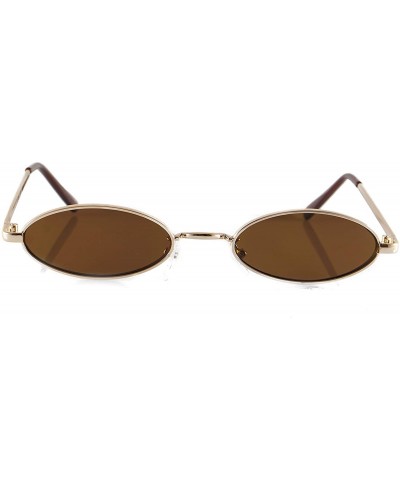 Retro Thick Frame Slim Wide Oval Flat Lens Smoke Mirror Sunglasses A242 - Gold Brown - CP18KOQ23Z4 $8.14 Oval