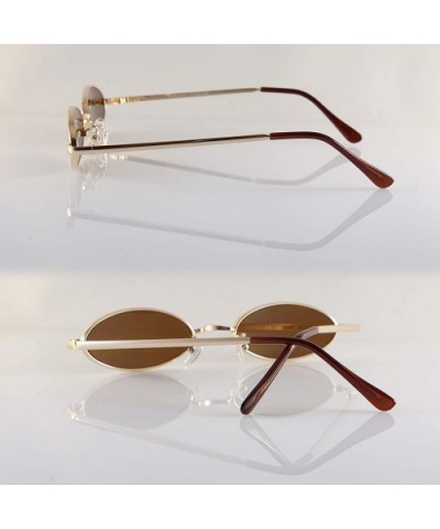 Retro Thick Frame Slim Wide Oval Flat Lens Smoke Mirror Sunglasses A242 - Gold Brown - CP18KOQ23Z4 $8.14 Oval