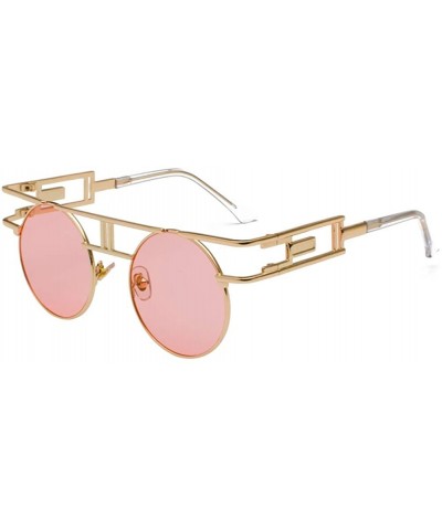 Round Gothic Steampunk Sunglasses Men Retro Metal Sun Glasses Women Accessories - Gold With Pink - C918IWRNSZ2 $7.32 Round