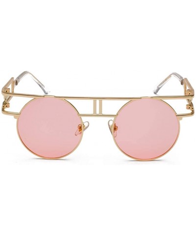 Round Gothic Steampunk Sunglasses Men Retro Metal Sun Glasses Women Accessories - Gold With Pink - C918IWRNSZ2 $7.32 Round