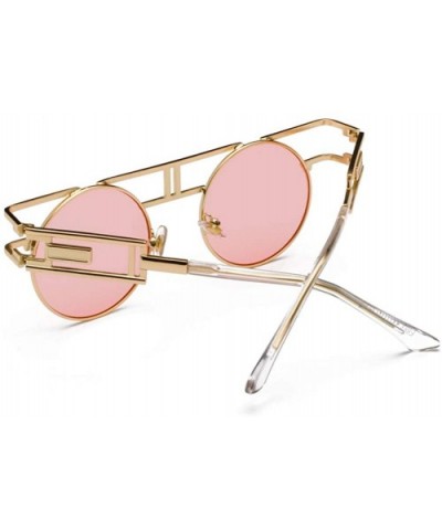 Round Gothic Steampunk Sunglasses Men Retro Metal Sun Glasses Women Accessories - Gold With Pink - C918IWRNSZ2 $7.32 Round