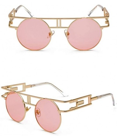 Round Gothic Steampunk Sunglasses Men Retro Metal Sun Glasses Women Accessories - Gold With Pink - C918IWRNSZ2 $7.32 Round