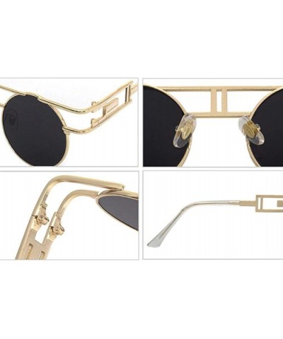 Round Gothic Steampunk Sunglasses Men Retro Metal Sun Glasses Women Accessories - Gold With Pink - C918IWRNSZ2 $7.32 Round