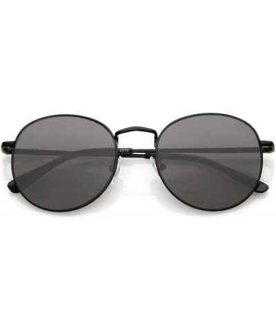 Classic Slim Metal Neutral Colored Flat Lens Round Sunglasses 50mm - Black / Smoke - CL183X523NQ $6.63 Round