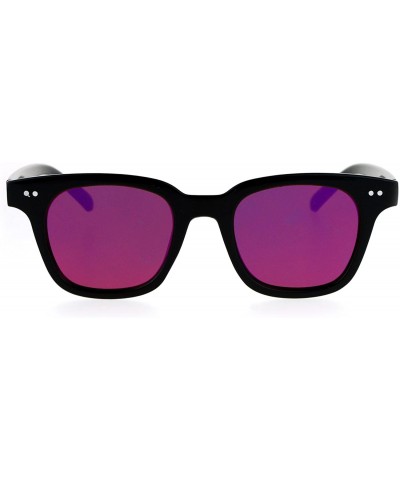 Small Snug Flat Color Mirror Retro Horned Rim Sunglasses - Shiny Black Purple - CP12O4NQXPF $9.40 Wayfarer