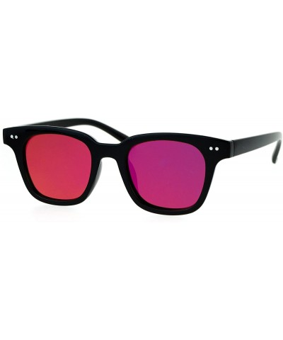 Small Snug Flat Color Mirror Retro Horned Rim Sunglasses - Shiny Black Purple - CP12O4NQXPF $9.40 Wayfarer